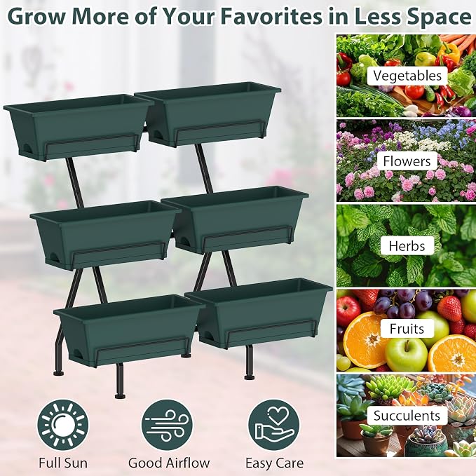 Sunexinlo Vertical Garden Planter Freestanding Raised Bed for Herbs Flowers Vegetables, Indoor Outdoor for Patio Balcony Deck