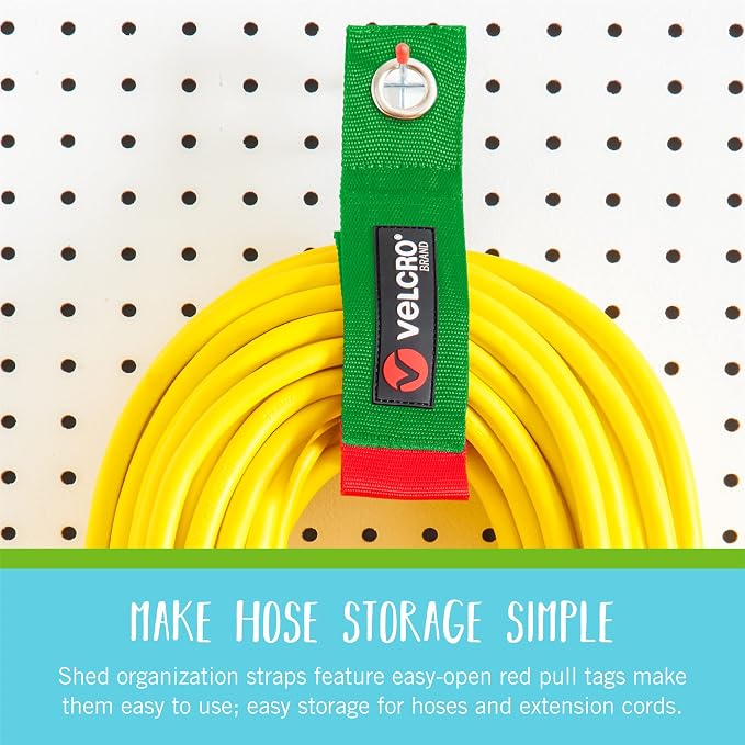 VELCRO Brand Easy Hang Garden Hose or Extension Cord Holder Organizer Variety Pack. Holds up to 100lbs. Heavy Duty Straps Perfect for Shed or Garage Organization. 3-pk 10",14" and 18", Black