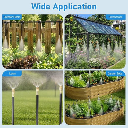 360° Adjustable Drip Irrigation System Kit, 50 FT Garden Watering System with 15 Copper Nozzles, Automatic Misting Sprinkler for Yard, Garden, Lawn, Raised Bed, Greenhouse and Plants