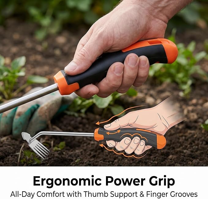 Moorrlii Weed Remover Tool, Hand Weeder Puller Tool, Portable Garden Weeder Tool for Vegetable Gardening Backyard Farm Planting & Uprooting Weeding Tool (Rubber Handle)