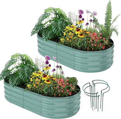 ZFHgarden Galvanized Metal Planter Raised Garden Bed Kit for Gardening Outdoor Garden Box Raised Flower Bed 2PC Green 4X2X1FT