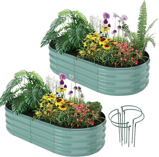 ZFHgarden Galvanized Metal Planter Raised Garden Bed Kit for Gardening Outdoor Garden Box Raised Flower Bed 2PC Green 4X2X1FT