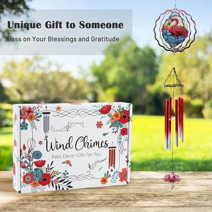 Flamingo Wind Spinner Chimes Outdoor - Hanging Garden Decor with Spinning Flamingo, Metal Wind Chimes for Patio, Yard, Backyard - Birthday Housewarming Gifts for Women/Mom/Grandma