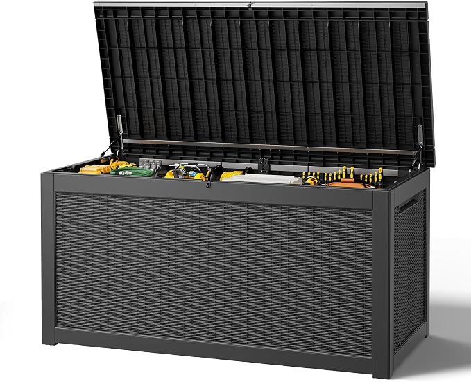 Outdoor Storage Box, Resin Deck Boxes Indoor and outdoor, Waterproof Storage Box Lockable Lid (Black,280 Gallon)