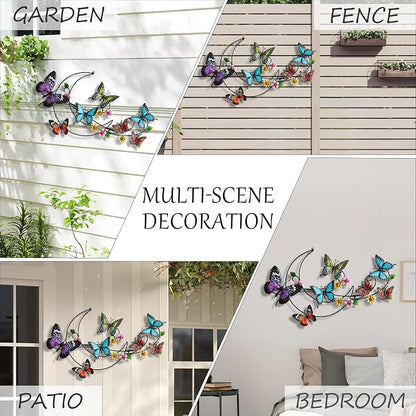 POXOHO Metal Butterflies Outdoor Decor, Indoor & Outdoor Decor, 23.2"×14.7" | Hanging butterfly decorations for fence garden yard patio, 3D & colorful print, gardening gift for men women