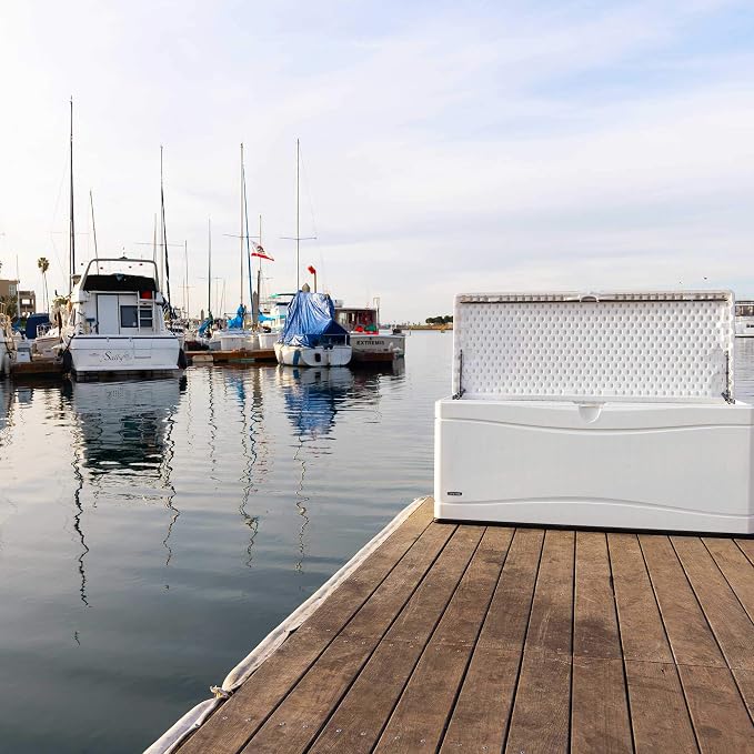 LIFETIME Outdoor Storage Deck Box, 130 Gallon, Arctic White, Lockable, UV-Protected, for Decks and Marine Docks