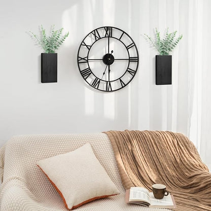 Dahey 2 Pack Wood Wall Planter Vase with Artificial Eucalyptus Farmhouse Wall Hanging Decor Pocket Planter for Indoor Fake Plants Greenery, Living Room Bedroom Kitchen Home Office Decoration, Black