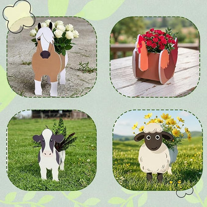 Pet Planters 4 Pcs Farm Animals Series Cute Animal Shape Flower Planters, Plant Pots for Indoor/Outdoor Garden Decor, Unique Gifts/Souvenirs for Pet Lovers (Farm Series 4pcs (2D))