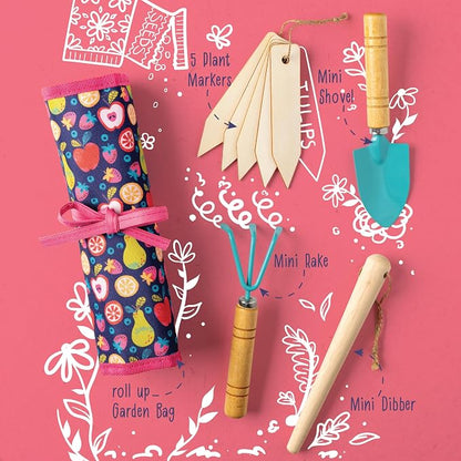 Stephen Joseph, Toddler Gardening Tool Set 5 PCS - Mini Shovel, Seed Dibbler, Mini Rake and Plant Markers with Roll Up Bag, Kids Gardening Tools, Best Outdoor Toys Gift for Boys and Girls, Fruit
