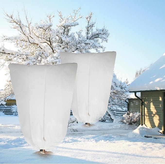 2 Pack Plant Covers Freeze Protection for Winter, 70.9''×47.2'' Frost Cloths for Outdoor Plants Cold Weather Blankets with Zipper Drawstrings