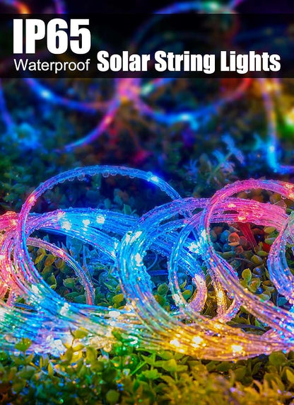 Brightown 2 Pack Total 78FT 200LED Solar Rope Lights, Multicolor | IP65 Waterproof Solar Fairy Lights with 8 Lighting Modes, Outdoor String Lights for Party Garden Yard Holiday Tree Decoration