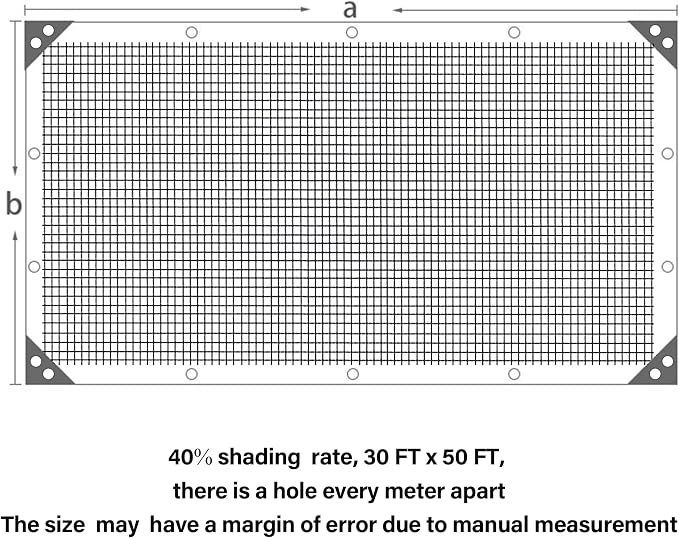 winemana Black Shade Cloth 40%, 30x50 FT Mesh Tarp - Garden Shade for Greenhouse, Patio, Vegetables, Plants Cover and Chicken Coops, Sun Shade Net for Outdoor Protection with Reinforced Grommets