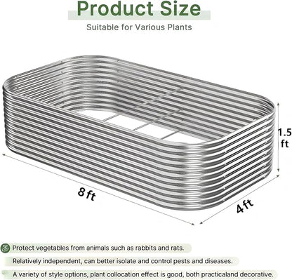 2 Pack Tall 8x4ft Galvanized Raised Garden Bed Outdoor, Metal Garden Bed for Vegetables, Above Ground Garden Box for Flower, Steel Raised Beds for Gardening