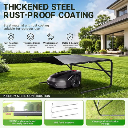 Robot Mower Garage, Protective Cover for All Robotic Lawn Mowers | High Strength Steel Structure+Black PC Material, UV Protection Waterproof, Universal Fit Robot Mower shelter（Large Size）