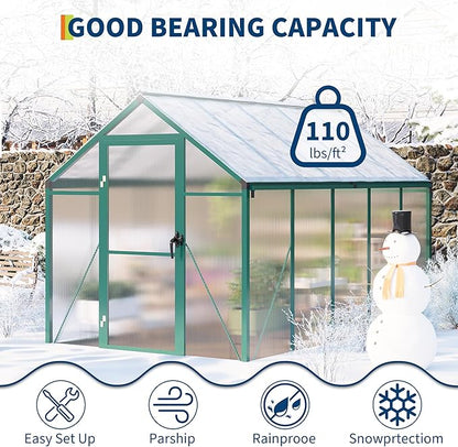6x10 FT Greenhouse, Greenhouses for Outside, Polycarbonate Greenhouse with Aluminum Frame, Lockable Door and Ajustable Roof Vent for Backyard, Green Houses for Outside Garden Backyard, Patio