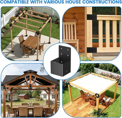 8 Pcs pergola Brackets 4x4(Actual Size 3.6'' x 3.6''), 4x4 pergola Bracket kit for Wood Post, Black Powder-Coated, Post Top Rafter Brackets or Gazebo,Log Cabins, Sunroom and Deck Railing Brackets
