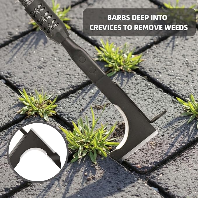 Crack Weeder, Long Handle Crevice Weeding Tool, 48" Efficient Weeder Tool Stainless Steel Weed Grabber Remover, Manual Weed Puller for Sidewalk, Paver, Narrow and Wall Gaps Remove Moss Weeds