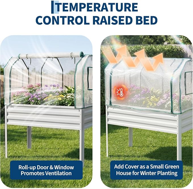 48×24×55in Large Metal Raised Garden Bed with Legs and Cover, Galvanized Oval Raised Bed Planter with Leg for Vegetables and Flowers, Build-in Spray Tube Effortless Watering | Elevated Metal Planter with Built-In 3-Spray Nozzle Watering System, Drain T...