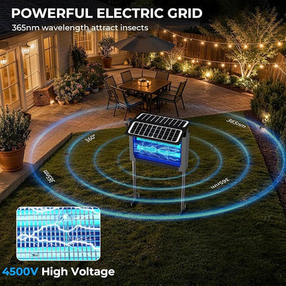 Solar Bug Zapper, 4500V Mosquito Zapper Outdoor Waterproof with Dual Solar Panel, USB Rechargeable Mosquito Killer, Cordless Fly Insect Zapper Waterproof for Patio Yard Garden Home Camping