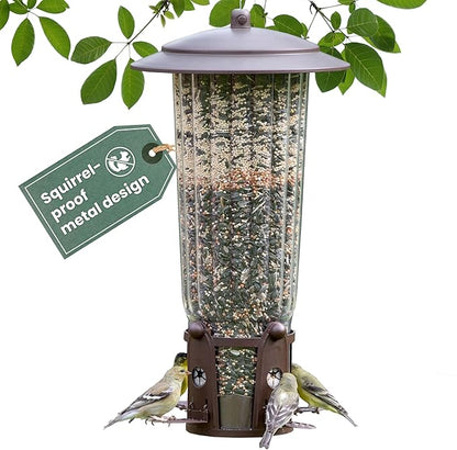 Perky-Pet Squirrel-Be-Gone Max Bird Feeder, (4) Flexport Feeding Stations | Squirrel-Proof Metal Hanging Feeder for Outdoors, Weight-Activated Ladder-Style Perches, 4lb Seed Capacity, 334-1SR