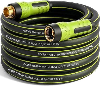 Garden Hose 25ft x 5/8", Heavy Duty Water Hose, Flexible and Durable, Kink Resistant Lightweight Hybrid Hose, Leakproof Yard Hose with Male to Female Fittings