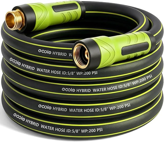 Garden Hose 25ft x 5/8", Heavy Duty Water Hose, Flexible and Durable, Kink Resistant Lightweight Hybrid Hose, Leakproof Yard Hose with Male to Female Fittings