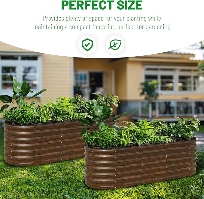 SnugNiture 2-Pack Galvanized Steel Raised Garden Bed Kit - 6x2x2 ft Metal Planter Boxes for Vegetables, Flowers, Herbs | Easy Assembly, Open Bottom Design, Brown
