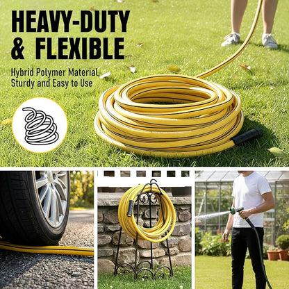 Garden Hose 50 ft x 5/8" with Nozzle, Water Hose Heavy Duty Flexible, Lightweight Kink-less Hybrid Hose with Swivel Handle, Male to Female Fittings
