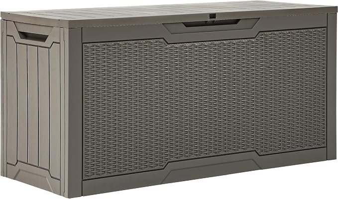 YITAHOME 80 Gallon Resin Deck Box | Weather Resistant Outdoor Rattan Storage Box, Lockable Indoor Outdoor Storage for Supplies and Essentials, Taupe