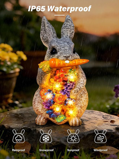 Guhope Solar Garden Statues, Outdoor Bunny Decor with Succulent and 6 LED Lights, Outside Yard Figurine Decor for Garden, Lawn, Balcony, Porch, Unique Gifts for Mom Grandma