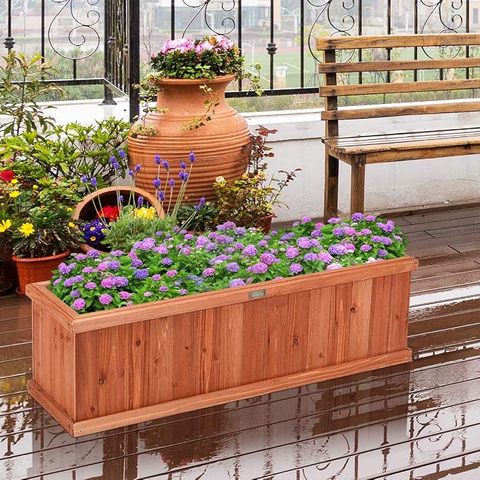 Giantex Raised Garden Bed Flower or Vegetable Planter Window Mounted Plant Box for Garden, Yard Wood Box for Planting, 40"x12"x12"