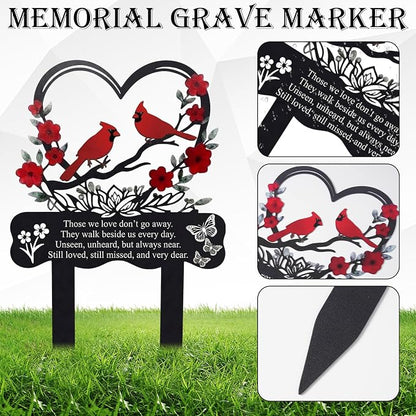 Red Cardinals Cemetery Decorations for Grave, Metal Grave Marker for Outdoors Yard Garden Sympathy Decor, Memorial Plaque Stake for Remembrance Mom Dad Friends