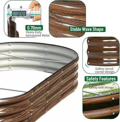 SnugNiture 2 Pcs 6x3x1ft Oval Metal Raised Garden Bed for Vegetables, Brown | Protective rubber edging strips thickened corrugated galvanized steel