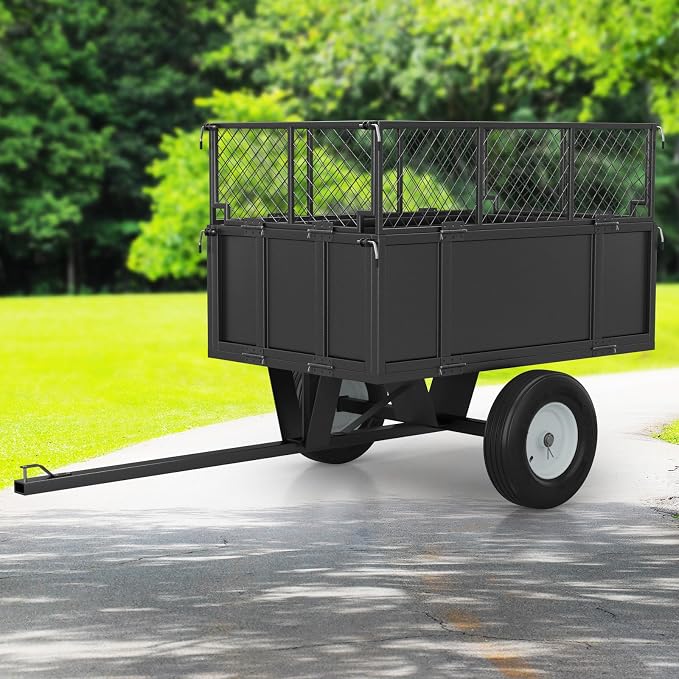 Heavy Duty 750LB Capacity Steel Dump Cart Trailer for ATV, 17 Cu.Ft Utility Garden Wagon, 2 Wheels, Durable Tow-Behind for UTV, Lawn Mower, Tractor, Landscaping