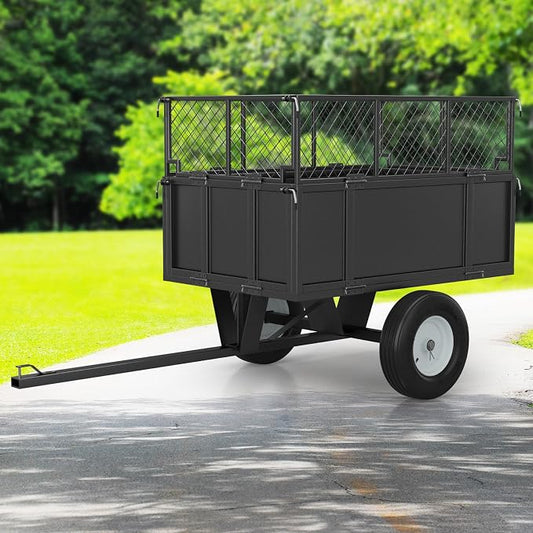 Heavy Duty 750LB Capacity Steel Dump Cart Trailer for ATV, 17 Cu.Ft Utility Garden Wagon, 2 Wheels, Durable Tow-Behind for UTV, Lawn Mower, Tractor, Landscaping