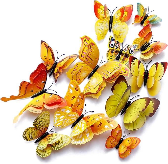 OPSEAM Butterfly Wall Decor 24/48 PCS, 3D Butterflies Stickers for Party Decorations with Magnets(Gold, 24)