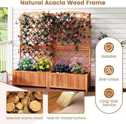 HAPPYGRILL Wooden Raised Garden Bed with Trellis, 63" Tall Planter Box with Trellis & Slat Bottom Base Vine Climbing Plants Flowers, Outdoor Freestanding Garden Box for Backyard Balcony (1)