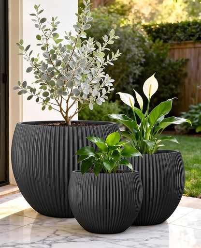 homenote Flower Pots 14.5/12/9.7 Inch,Large Plant Pots Indoor with Drainage,Plastic Pots for Plants,Garden Pots for Outdoor,Large Planters for Indoor Plants,Big Plastic Planter(3 Pcs)