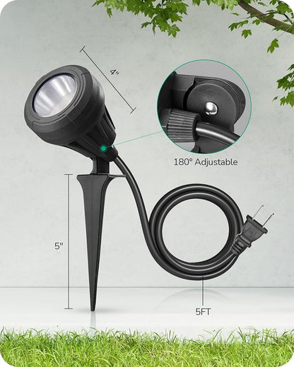 EDISHINE 120V LED Outdoor Spotlight, 5 Extra Lenses (RGB Purple Blue), 5.5W 5000K Plug in Spotlight Outdoor, Waterproof Landscape Light for Yard, Holiday Tree Flag Light, UL Listed