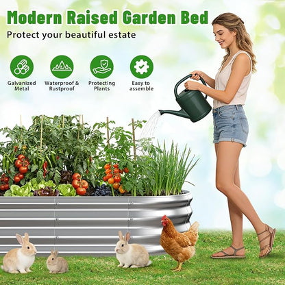 Oval Raised Garden Bed, 5 x 2 x 1FT, Galvanized Steel Planter Box with Wave-Shaped Metal Panels for Outdoor Flower,Tree,Herb & Vegetable Garden (Silver, 60X24X12 inches)