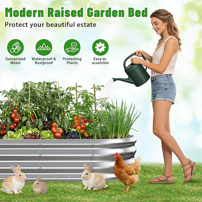 Oval Raised Garden Bed, 5 x 2 x 1FT, Galvanized Steel Planter Box with Wave-Shaped Metal Panels for Outdoor Flower,Tree,Herb & Vegetable Garden (Silver, 72X24X12 inches)