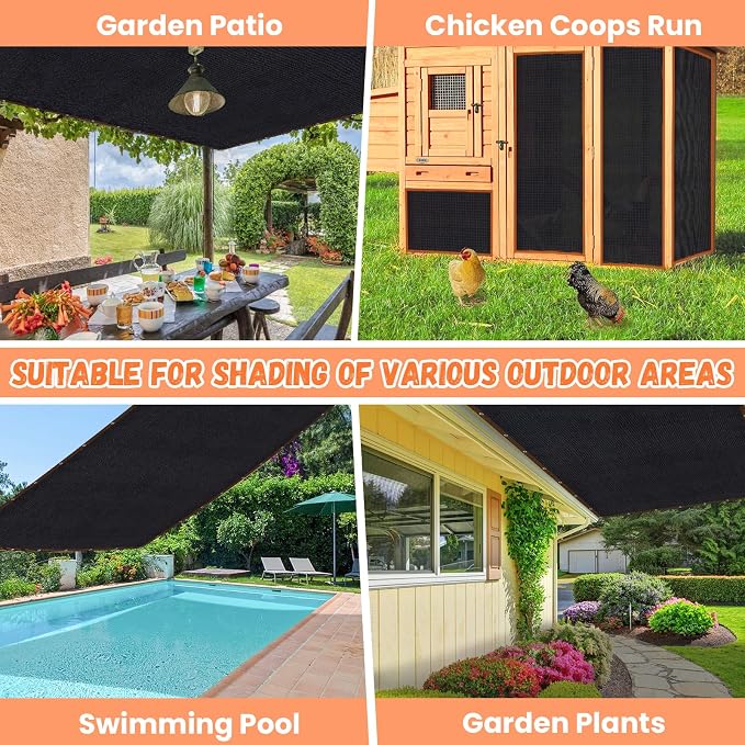 Riare 90% Black Shade Cloth- 20 x 30 FT Sunblock Garden Shade Cloth, Sun Shade Mesh Tarp with Reinforced Grommets for Greenhouse, Garden, Plants, Patio, Backyard, Pergola, Chicken Coop