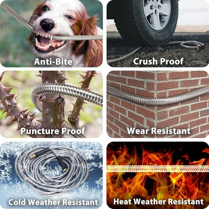 75FT Metal Garden Hose 304 Stainless Steel Flexible Water Hose - No Kink & Tangle Heavy Duty Pipe with Nozzle, Durable 3/4 Brass Fittings and Valve - Rust Proof Puncture Proof for Yard Lawn