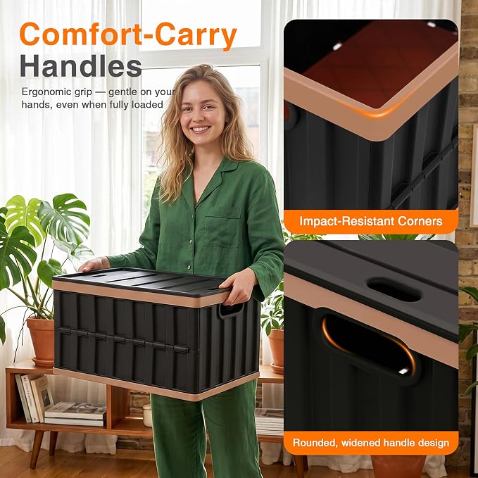 Citylife 64L Collapsible Storage Bins with Lids Plastic Storage Containers for Organizing Stackable Storage BoxLarge Heavy Duty Utility Crates, 4 Packs