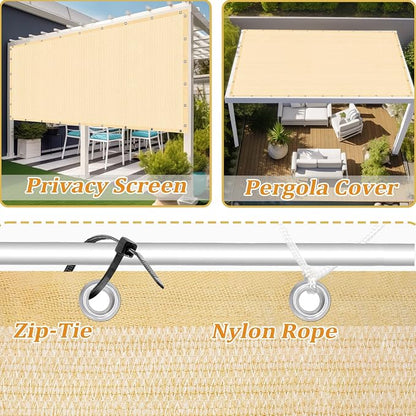 Shade&Beyond Customized Size 90% Sun Shade Cloth with Grommets, 8' X 16' Pergola Shade Cover Canopy, Mesh Tarp Sun Screens for Patio, Outdoor, Garden, Backyard GN01, Wheat