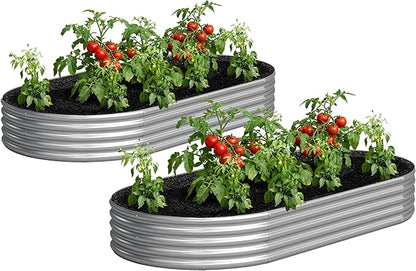 Galvanized Raised Garden Bed Outdoor, 8x4x1ft(2Pack) Metal Heavy Duty Planter Boxes for Gardening, Easy Assemble Bottomless Small Oval Plant Container Kit for Vegetable, Flower, Fruit, Silver