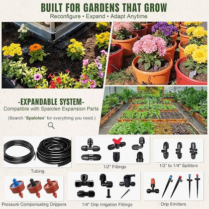 Push-to-Connect Drip Irrigation System Kit, Complete Premium Garden Watering System with 50FT 1/2" Mainline, Leak-Resistant Quick Connect Fittings, Adjustable Drip Emitters for Raised Beds, Greenhouse