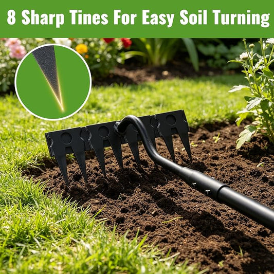 Weeding Rake,70 Inch Manual Weeder Tool with Long Handle for Weeding Loosening Soil Cultivating Heavy Duty Metal 8 Teeth Weed Puller Tool for Backyard, Lawn, Garden Beds
