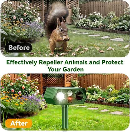 2026 Upgraded Solar Ultrasonic Animal Repeller Outdoor Deer Repellent Devices Waterproof, Motion Activated Animal Deterrent Devices to Scare Cat Squirrel Rabbit Raccoon Skunk for Yard Garden (2-Pack)