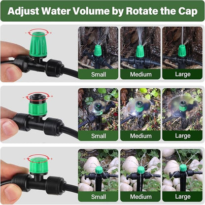 Kalolary 133FT Quick-Connect Drip Irrigation System Kit, Automatic Garden Watering System with 1/4" & 1/2" Tubing,Push-to-Fit Fittings & Adjustable Drip Emitters for Raised Garden Beds Greenhouse Lawn